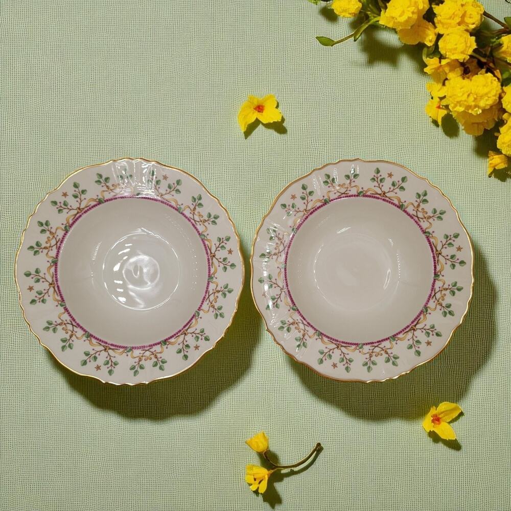 Syracuse Pendleton Federal 8" Round Serving Bowls Gold Trim 1949-1966 Set of 2